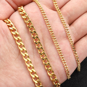Cadena Cubana de Acero Inoxidable, Chapada en Oro de 18k, Collar y Pulsera para Hombre, Estilo Punk con Acabado Pulido Lateral, Joyería de Regalo - Product Image 2