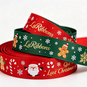 Ruban en gros-grain polyester/coton de Noël, 1-1/2 pouce, motif géométrique imprimé feuille d'or, simple face, certifié OEKO-TEX - Product Image 4