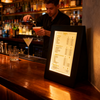 Menu lumineux en cuir de luxe léger, vente directe d'usine pour le commerce électronique transfrontalier, hôtels, cafés, bars
