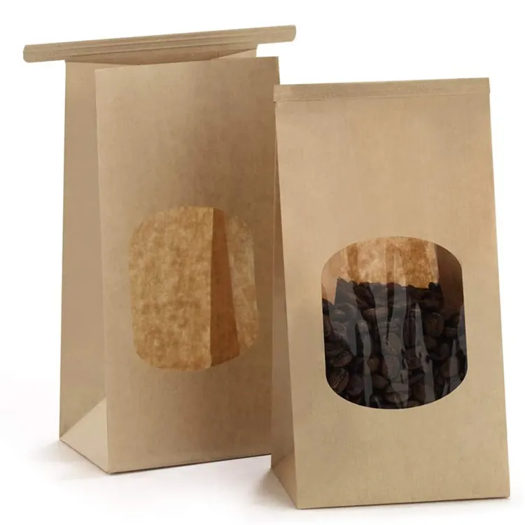 شعار مخصص حقائب ورقية علامة التبويب قفل براون أكياس النوافذ واضحة الحقائب PaperBag كرافت ورقة حقيبة مع نافذة