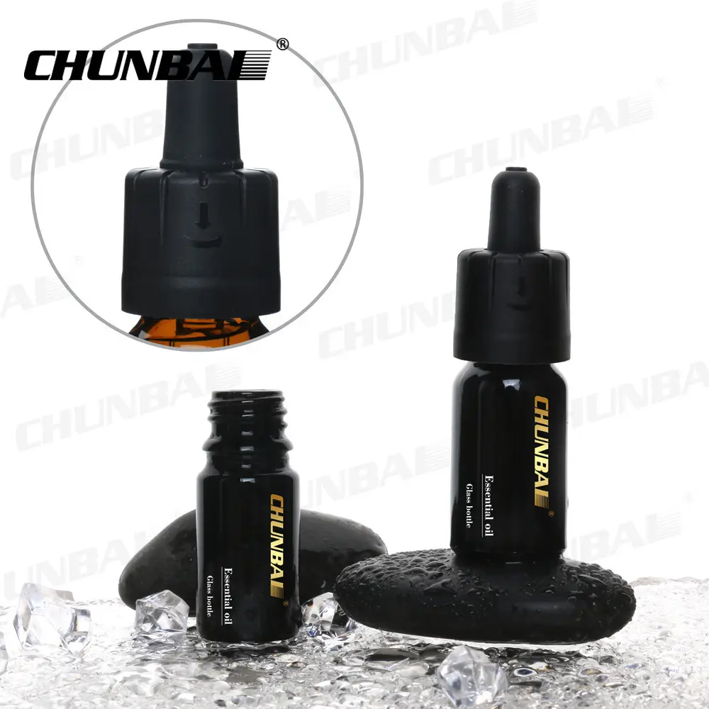 color printer round 30ml matte black glass dropper bottle with rubber dropper cap packaging box for essential oil