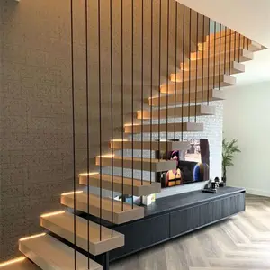 China Suppliers Stair Floating Stairs Straight Stairs Interior Staircase With Wood Glass Tread