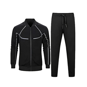 Men's Black Breathable <b>Tracksuit</b> Set Sporty Full Sleeve Zipper Jacket With Side Pockets And Drawstring Pants Autumn Wear - Product Image 1