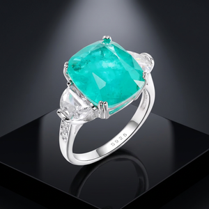 Luxury 925 <b>Silver</b> Classic Rhodium Plated Cushion Cut Synthetic <b>Emerald</b> Green CZ Engagement Cocktail <b>Rings</b> - Product Image 2