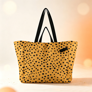 Custom Yellow Polka Dot <b>Canvas</b> <b>Tote</b> Bag Double Handle Large 32L Reusable Shopping Bag Wholesale - Product Image 1