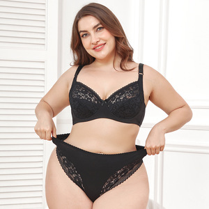 Plus size kant en kant-versierde naadloze bh lingerie set - Product Image 1