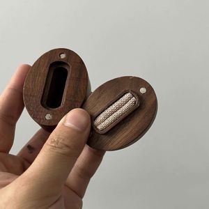 Laser Engraved LOGO Jewelry <b>Holder</b> Walnut Wood Oval <b>Ring</b> Box for Wedding <b>Engagement</b> - Product Image 6