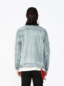Giacca in Denim di alta qualità dipinta di blu danneggiato cappotti da uomo e Trench in Denim alla moda giacca in Denim - Product Image 4