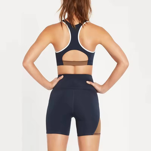 Custom Yoga Wears High Elastic Workout <b>Clothes</b> Racerback Sports Bra Shorts Set Colorblock Yoga Set - Product Image 3