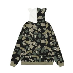Sweat-shirt <span class=keywords><strong>à</strong></span> <span class=keywords><strong>capuche</strong></span> camouflage imprimé avec oreille mignonne de style américain original pour femmes avec <span class=keywords><strong>cardigan</strong></span> <span class=keywords><strong>à</strong></span> fermeture éclair - Product Image 5