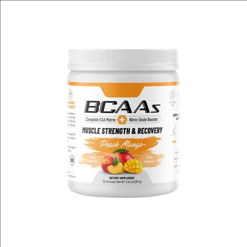 Free Sugars Zero Calories BCAA Powder Complete EAA Matrix Nitric Ixide Booster Muscle Strength & Recovery Peach Mango Flavor