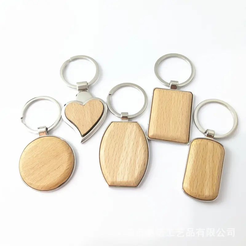 Blank Wooden Keychain Rectangle Round Oval Heart Square Wood Key Ring Key Tags Personalized EDC for DIY Gift Crafts