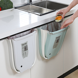 2022 NEW Design Plastic Fold Dustbin Mini Hanging Fold Trash Can Kitchen Cabinet Door Hanging Folding Waste Bin