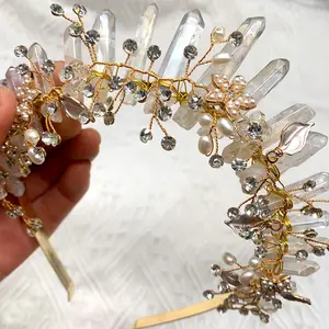 Headwear Witch Jewelry Mermaid Headband Crystal Crowns Raw Quartz Bridal Flower Tiara Clear Headbands