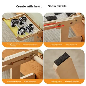 Hamac pour chat en bois, lit et nid suspendu pour le rebord <span class=keywords><strong>de</strong></span> fenêtre et le balcon - Motif à carreaux, toutes saisons, <span class=keywords><strong>bain</strong></span> <span class=keywords><strong>de</strong></span> <span class=keywords><strong>soleil</strong></span> - Product Image 3