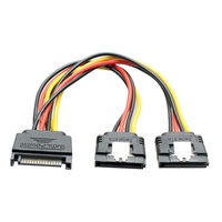 Kabel Splitter Daya SATA 15Pin 1 Male ke 2 Female dengan Kabel Ekstensi dan Pengunci, Adaptor Kabel Daya SATA untuk PC SSD