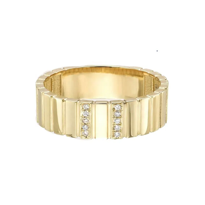 Milskye 2024 modisch neues design schmuck 925 sterling-silber 18k goldplattiert zwei reihen rund diamant breites band ring