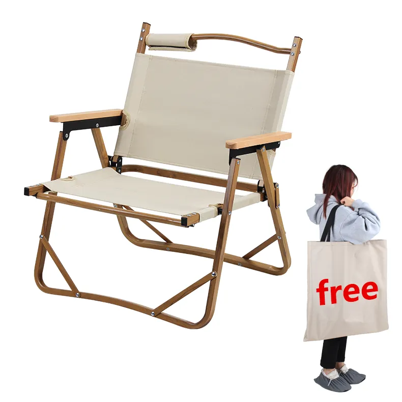Tianye özel Logo açık taşınabilir ahşap tahıl alüminyum çerçeve hafif katlanır kamp sandalyesi