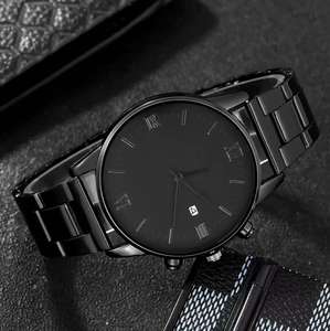 Trendy Erkek Arap Rakamlı İbreli Moda Saati 4 Parçalı Set Siyah Minimalist Quartz 40mm Alaşımlı Cam - Product Image 5