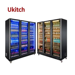 Portable Stainless Steel Cooling Drinks Upright Fridge Freezer Series Black Chiler Refrigerated Glass Cabinet
