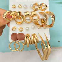 Juego de Aretes de Metal Dorado Modernos NYY para Mujer, Aretes Geométricos de Perlas y Círculos, Juego de Aretes de Moda