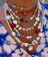 Collar de Perlas Grandes de Agua Dulce Natural con Colgante de Acero Inoxidable Estilo Playa, para Mujer, con Cadena de Eslabones, Regalo de Verano