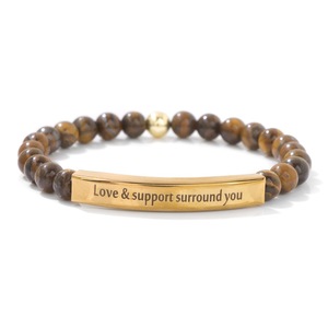 Bracciale all'ingrosso in acciaio inossidabile con ametista e turchese, incisione 'Love Support Surround You', ispirazionale, religioso, con messaggio di fede - Product Image 5