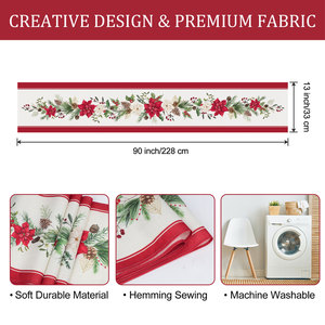 Runner da Tavola Rosso Natalizio con Rami di Pino, Bacche Rosse e Pigne, Decorazione per <span class=keywords><strong>Cucina</strong></span>, Sala da Pranzo, Casa e Feste - Product Image 6