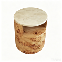 Table d'appoint cylindrique en bois avec 2 tiroirs de rangement 2