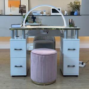 Table de manucure LED moderne avec aspirateur de poussière, meuble en bois grainé, mobilier commercial - Product Image 2