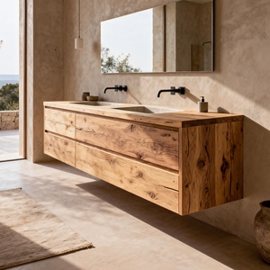 Meuble-lavabo double sur mesure en chêne massif pour solution <span class=keywords><strong>de</strong></span> <span class=keywords><strong>salle</strong></span> <span class=keywords><strong>de</strong></span> <span class=keywords><strong>bain</strong></span> <span class=keywords><strong>de</strong></span> villa <span class=keywords><strong>de</strong></span> luxe - Product Image 1