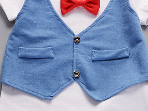 Conjunto de Verano para Bebé, Estilo Inglés, Camiseta de Algodón Casual con Cuello Redondo y Corbata de Lazo, Pantalones Cortos, Color Azul, para Niño, de China - Product Image 4