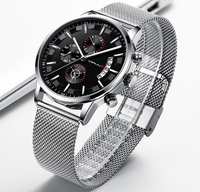 CRRJU 2261 Nuevo Reloj de Cuarzo Chino para Caballero, Correa de Malla Creativa, Cronómetro Luminoso, Diseño de Reloj para Todo Tipo de Senderismo