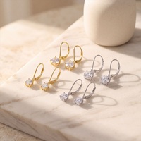 Boucles d'oreilles pendantes en argent sterling 925 avec fermoir à levier, zircone cubique ronde 8A, solitaires faites à la main, bijoux fins pour femmes