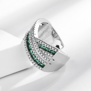 Exquisitely Crafted Luxury Open <b>Ring</b> with Full Pave <b>Green</b> Spinel Invisible Setting Four-row Crossover Design - Product Image 4