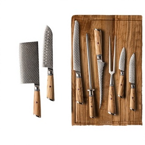 Ensemble de couteaux de cuisine haut de gamme 7 pièces en acier carbone, fabriqués à la main, durables, avec manche en bois martelé - Product Image 4
