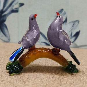 Figurines d'oiseaux en verre soufflé à la main, paire sur branche, décoration artistique, sculpture animale de collection, faite à la main - Product Image 2