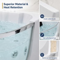 Baignoire Balnéo Moderne Autoportante de Qualité Commerciale, Baignoire de Luxe en Acrylique avec Panneau Transparent, Portable pour Villa