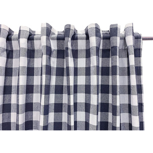 Custom Tab Top <strong>Gingham</strong> Check Window <strong>Curtain</strong> Panel 100% Cotton Navy White Blackout <strong>Curtains</strong> - Product Image 3