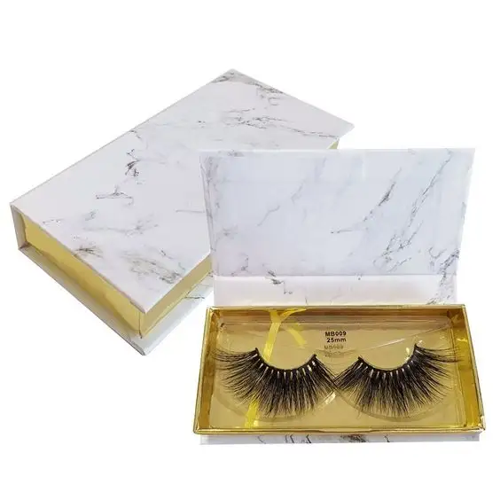 Cílios postiços personalizados, caixa de papel de luxo dobrável, metálica, dourada, para presente