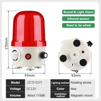 JZCN PIR Sensor Gerak Inframerah Alarm Audio-Visual Dudukan Magnetik 115dB Strobo Berputar untuk Toko