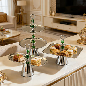 Exhibidor de Pasteles y Postres de Acero Inoxidable de Alta Gama, Color Plateado, Bandeja para Frutas y Aperitivos, Plato Decorativo para <span class=keywords><strong>el</strong></span> Hogar en Ramadán - Product Image 1