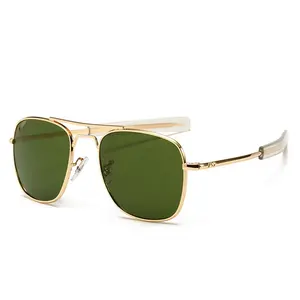 Gafas de Metal de piloto de moda Retro, gafas de sol AO para hombre, lentes de vidrio óptico americano, gafas de sol de aviación, lunettes DE SOLEIL AO