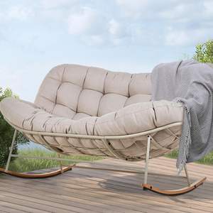 Fauteuil à bascule de jardin Danlong Morden, grand fauteuil à bascule Papasan surdimensionné pour 2 personnes, avec cadre en acier revêtu et coussin épais - Product Image 3