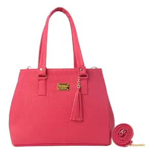 Fana Ileana Women's PU Leather Tote Bag <b>Fuchsia</b> Animal Print Casual <b>Handbag</b> with Tassel and Removable Strap - Product Image 1