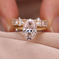 Cincin Perak 925 Berkualitas Tinggi untuk Wanita, Berlapis Emas 18K dengan Berlian Moissanite Oval 4.5ct, Cocok untuk Pesta Pernikahan atau Hadiah Ulang Tahun Wanita