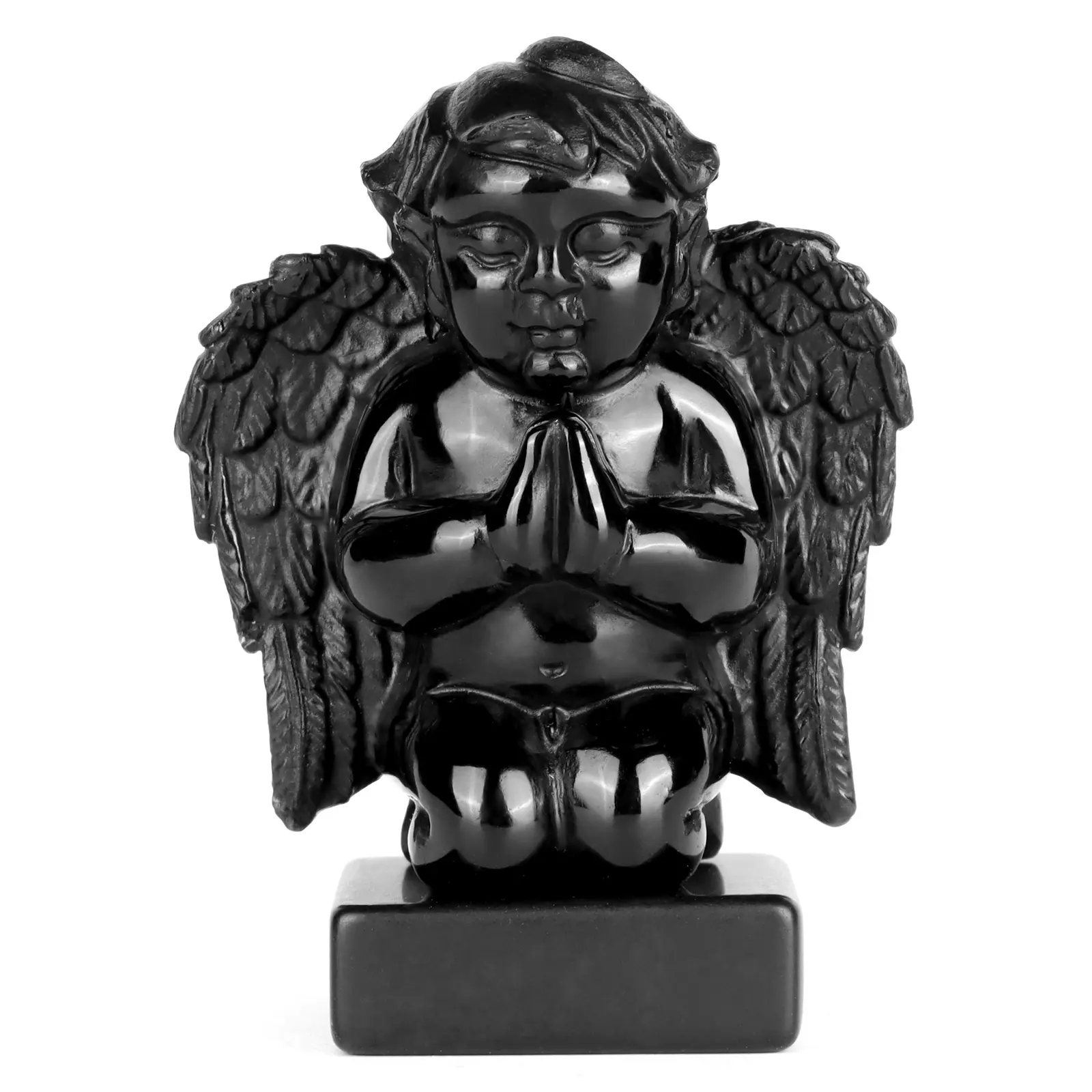 Black Obsidian Hand Carved Baby Wings Angel Statue Natural Stone Healing Crystal Gemstone Desk Placement Culture Decoration