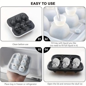 Moule à glaçons 3D en silicone en forme de crâne, 4 cavités, pour la fabrication de glaçons DIY, usage domestique, pour whisky, vin, outils de cuisine, moule à pudding et crème glacée - Product Image 6