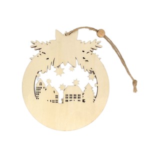 Ornement de Noël en bois rond découpé au laser, décoration suspendue pour la maison, le sapin, la fenêtre, motif Jésus, cerf, bougie - Product Image 5