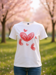 T-shirt casual da donna per San Valentino con stampa a cuore in linea, girocollo, manica corta, 100% cotone, traspirante e leggera - Product Image 2